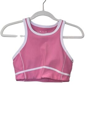 WILO Australian Women’s Sports Bra  Pink White Ribbed Crop Size: Small